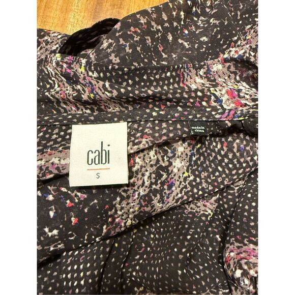 CAbi Paris Sheer Blouse #3249 Size Small Black Pink Button Down Long Sleeve Top - Picture 4 of 6